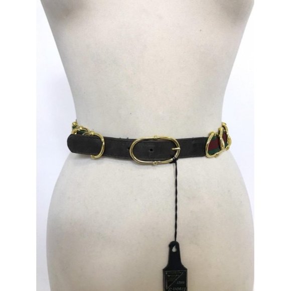 LINEA Red Green Stripe Chain & Leather Sherry Belt - Picture 5 of 7